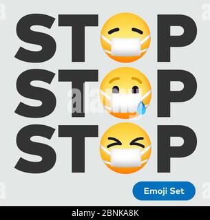 Emoticon Wearing Face Mask Coronavirus Sick Emojis Stock Vector