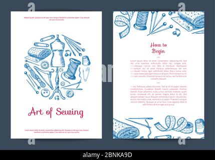 Vector hand drawn sewing elements card, flyer or brochure Stock Vector