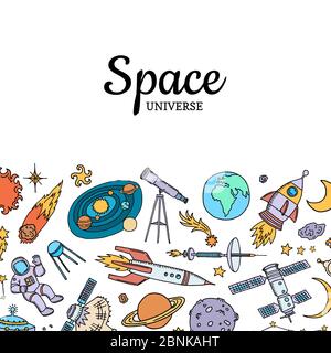 Vector hand drawn space elements background Stock Vector