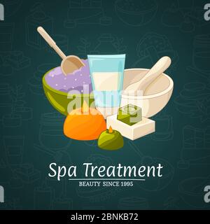 Vector illustration with cartoon beauty and spa elements Stock Vector