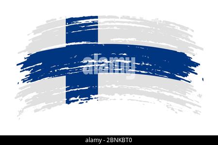 Finnish torn flag in grunge brush stroke, vector image Stock Vector