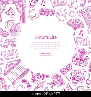 Vector doodle theatre elements background illustration Stock Vector