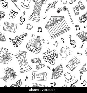 Vector pattern background illustration doodle theatre elements Stock Vector
