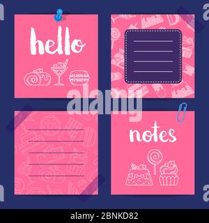 Vector notes templates with sweets Stock Vector