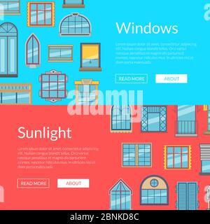 Vector window flat icons horizontal banners illustration Stock Vector