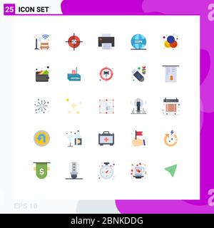 9 Thematic Vector Flat Colors and Editable Symbols of target, process ...