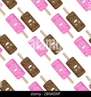 Seamless pattern character chocolate and vanilla ice cream on a white background. Vector image Stock Vector