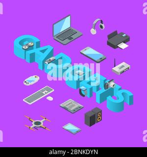 Vector isometric gadgets icons infographic concept illustration Stock Vector