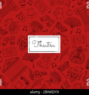 Vector doodle theatre elements background illustration Stock Vector