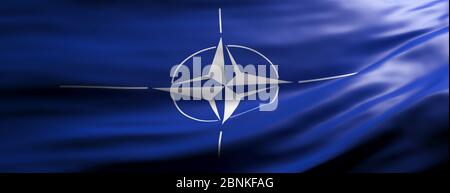 NATO flag background, North Atlantic treaty organization or North Atlantic Alliance sign symbol waving texture background, banner. 3d illustration Stock Photo