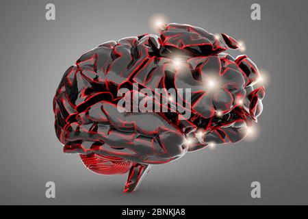 Shattered brain. Conceptual 3d illustration helpful for in visualizing brain diseases. Stock Photo