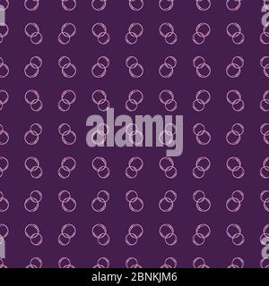 Abstract Champagne bubbles vector seamless pattern background. Overlapping drops or ring shapes monochrome purple backdrop. Geometric repeat design Stock Vector