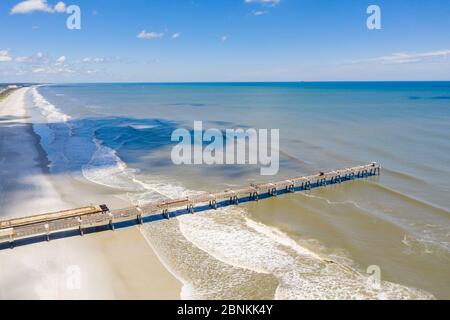 Aerial photo Jacksonville Beach fishing pier travel destination Stock Photo