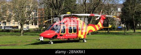 The Essex and Herts Air Ambulance in Central Park, Chelmsford City, Essex County, England, UK Stock Photo