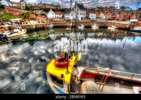 Town of Crail, Scotland. Artistic view of a fishing boat berthed at Crail harbour. Stock Photo