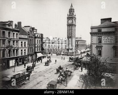 Albert Memorial clock, and High Street, Belfast, Northern Ireland Stock Photo