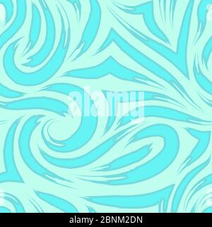 Vector seamless pattern of smooth lines with torn tips in the form of spirals and waves of blue color.Texture for printing on clothes or wrapping Stock Vector