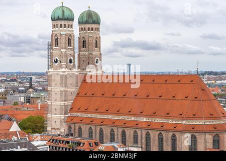 Europe, Germany, Bavaria, Munich, view from the lookout tower of the parish church of St. Peter to the Frauenkirche Stock Photo