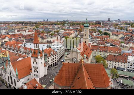Europe, Germany, Bavaria, Munich, view from the church tower of the Peterskirche over Munich Stock Photo