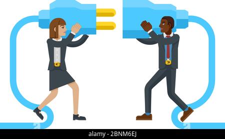 Connecting Plug Fitting Together Business Concept Stock Vector