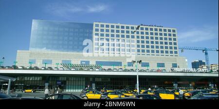 Facade of the Barcelona Sans railway station Stock Photo