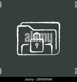 Documents security chalk white icon on black background. Personal data encryption. Online file rights. Information protection. Folder electronic lock. Isolated vector chalkboard illustration Stock Vector