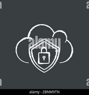 Cloud security chalk white icon on black background. Personal Internet page encryption. Digital data protection. Browser user privacy and safety. Isolated vector chalkboard illustration Stock Vector