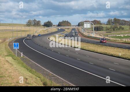 Light traffic on the M6 motorway near Shap in Cumbria. Taken from the route of Wainwright's Coast to Coast long-distance walk Stock Photo