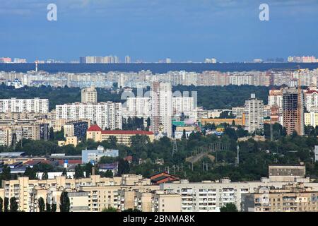 Kiev, Ukraine – June 10, 2017: Obolon, Troyeschina and Brovary, panorama. New modern high-rise apartment buildings among the old Soviet one Stock Photo