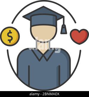 Support for students RGB color icon. Education loan. Financial aid for university graduate. Money donation to college. School accessibility. Fund for academic study. Isolated vector illustration Stock Vector