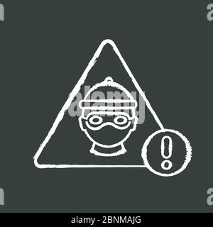 Cyber crime chalk white icon on black background. Hacker attack. Internet fraud threat. Information stealing alert. Data phishing warning. Isolated vector chalkboard illustration Stock Vector