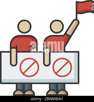Human right protection RGB color icon. People protest. Public demonstration. Activist fight for freedom. Collective movement. Political strike. Picket to raise awareness. Isolated vector illustration Stock Vector