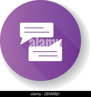 Message bubbles violet flat design long shadow glyph icon. Empty chat cloud. Online communication. Blank chat balloons. Comment box with copyspace. Silhouette RGB color illustration Stock Vector