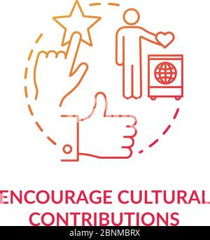 Encourage cultural contribution red concept icon. Multi racial group. Multi ethnic community. Cultural diversity idea thin line illustration. Vector isolated outline RGB color drawing Stock Vector