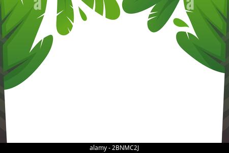 frame from grass of tree leaves, nature border branches vector isolated on white Stock Vector