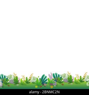frame from grass of tree leaves, nature border branches vector isolated on white Stock Vector