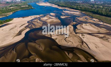 low water level in the Vistula River in Warsaw Stock Photo