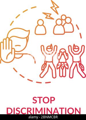 Stop discrimination red concept icon. Support cultural diversity. Respect for multi racial community. Human right idea thin line illustration. Vector isolated outline RGB color drawing Stock Vector
