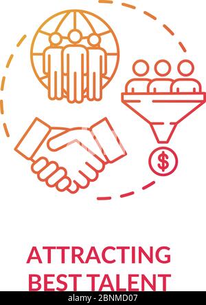Attracting best talent red concept icon. International recruitment. Multi national work group. Multi cultural team idea thin line illustration. Vector isolated outline RGB color drawing Stock Vector