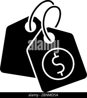 Price tag black glyph icon. Label for purchased merchandise. E commerce and distribution of products. Retail cost coupon. Silhouette symbol on white space. Vector isolated illustration Stock Vector