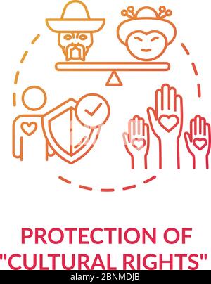 Protection of cultural rights red gradient concept icon. Multi ethnic empowerment. Social unity. Racial equality idea thin line illustration. Vector isolated outline RGB color drawing Stock Vector