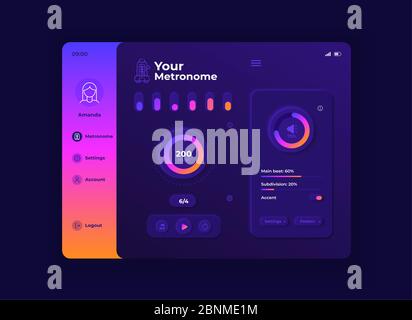 Metronome application tablet interface vector template. Mobile app page ...