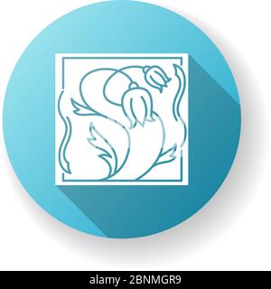 Modern art blue flat design long shadow glyph icon. Cultural movement. Botanical painting. Abstract flowers drawing. Modernism period. Silhouette RGB color illustration Stock Vector
