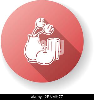 Impressionism red flat design long shadow glyph icon. Vase and fruit composition. 19th century french cultural movement. Still life painting. Silhouette RGB color illustration Stock Vector