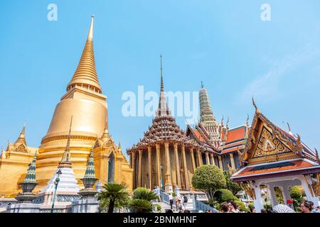 Bangkok / Thailand - January 19, 2020: Name of this Buddhist temple ' Wat Phra Kaew ' the temple in the Bangkok old downtown