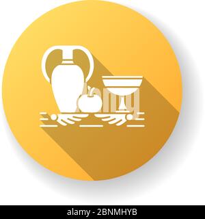 Neoclassicism orange flat design long shadow glyph icon. Classical antiquity visual art. Still life. Ancient Greek style revival. Silhouette RGB color illustration Stock Vector
