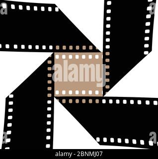 35mm film is seen in an interesting shape to be used to illustrate the idea of motion pictures, cinema, movie. This is an illustration. Stock Vector