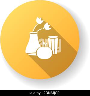 Primitivism yellow flat design long shadow glyph icon. Vase and fruit painting in minimalism style. Western modern cultural movement. Still life. Silhouette RGB color illustration Stock Vector