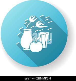 Expressionism blue flat design long shadow glyph icon. Vase and fruit composition. 20th century german cultural movement. Still life abstract dynamic painting. Silhouette RGB color illustration Stock Vector