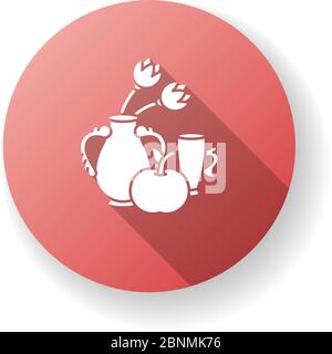 Baroque red flat design long shadow glyph icon. Traditional 17th century European cultural movement. Vase with flowers and fruit. Classical visual art. Silhouette RGB color illustration Stock Vector